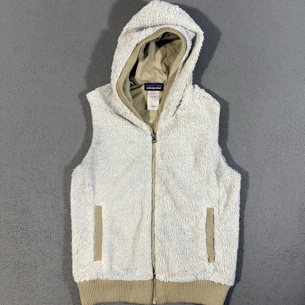 Patagonia Vest Womens S Beige Conejo Fleece Hooded‎ Faux Fur Vest 90's Ski Style